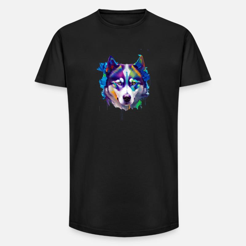 Sibirisches Husky-Hundeporträt Lebendiges Ölgemälde - Long Fit Männer T-Shirt - Schwarz