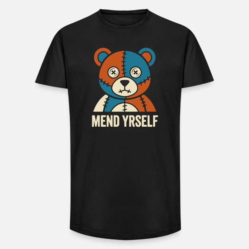 Patchwork Bear: Stitches & Contrast - Long Fit Men's T-Shirt - black