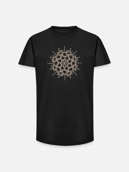 Beige Mandala Bloom - Long Fit Men's T-Shirt - black
