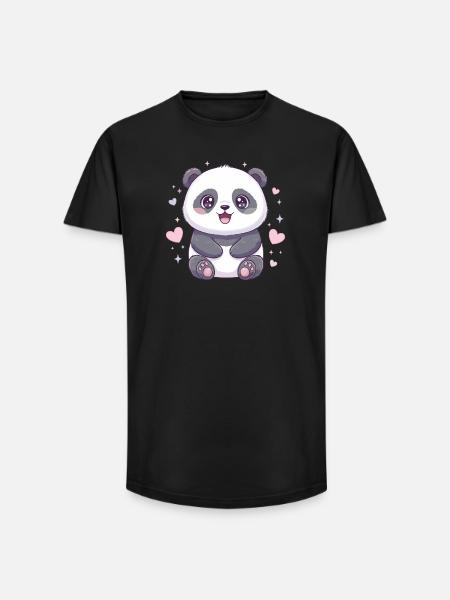 Kawaii Panda with Hearts - Long Fit Men's T-Shirt - black