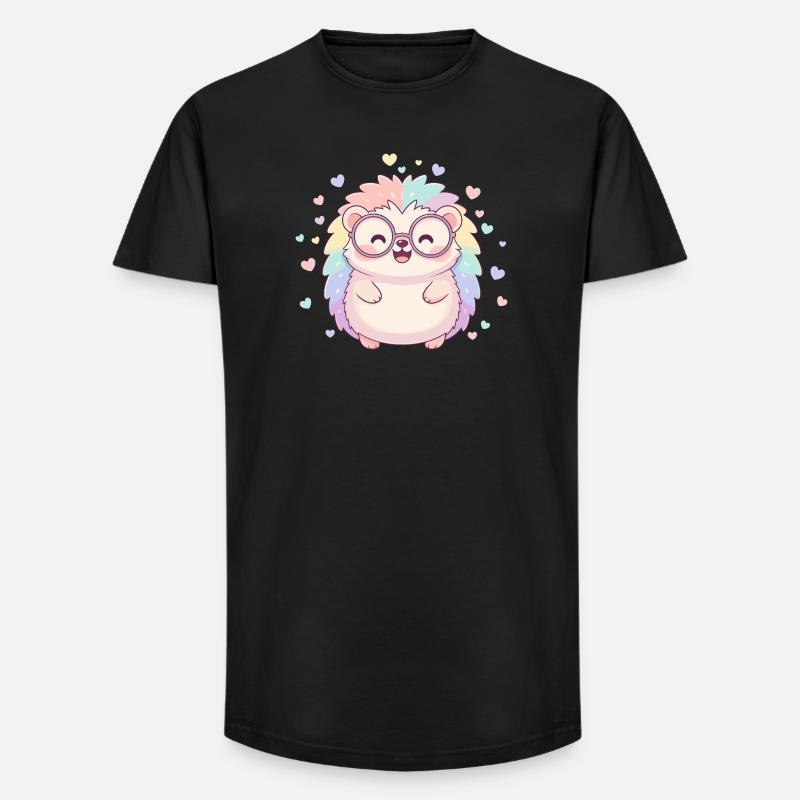 Pastell-Igel mit Brille und Herzen - Long Fit Männer T-Shirt - Schwarz