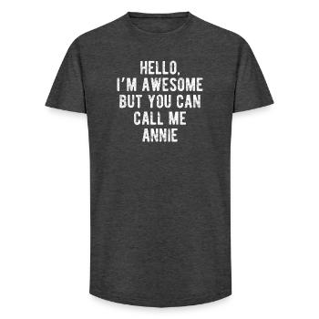 Hallo, mir geht's großartig, nenn mich Annie, lustiges Zitat. - Long Fit Männer T-Shirt - Anthrazit - Vorne - AI Model Male 185 light (185cm)