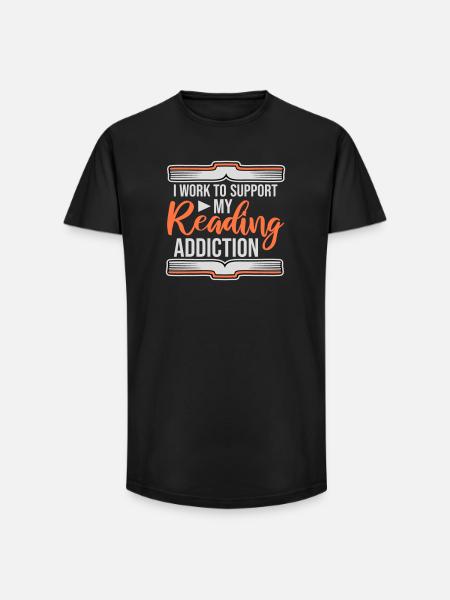 I Work To Support My Reading Addiction Bücher Logo - Long Fit Männer T-Shirt - Schwarz