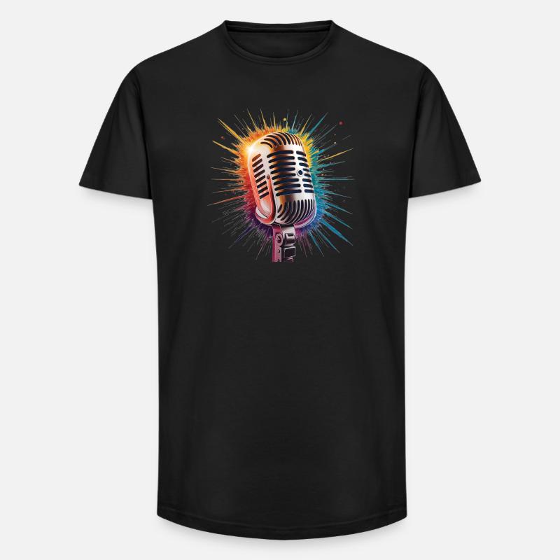 Mikrofon-Kunstdruck - Long Fit Männer T-Shirt - Schwarz