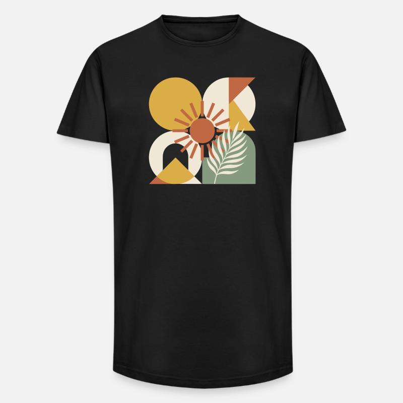 Boho-abstrakter geometrischer botanischer Sonnenstrahl - Long Fit Männer T-Shirt - Schwarz