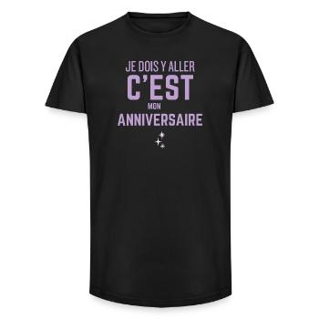 C’est mon anniversaire en violet - T-shirt coupe longue homme - noir - Devant - AI Model Male 185 light (185cm)
