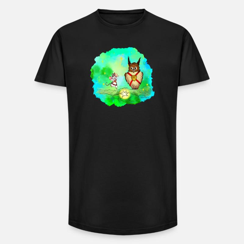 Stern-Sucher Maus und Eule - Long Fit Männer T-Shirt - Schwarz