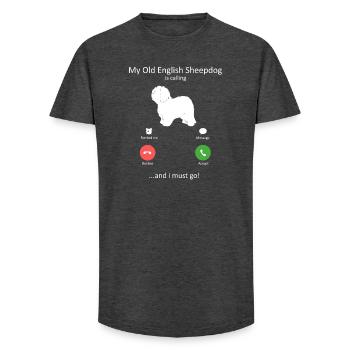 Old English Sheepdog Calling Phone Screen - Long Fit Men's T-Shirt - charcoal grey - Front - AI Model Male 185 light (185cm)