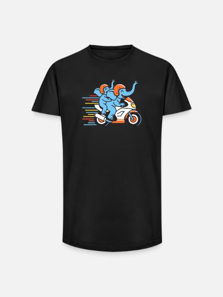 Elephant racing duo on motorcycle - Long Fit Men's T-Shirt - black