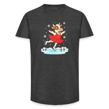 Vache patinant artistiquement en robe rouge - T-shirt coupe longue homme - charbon - Devant - AI Model Male 185 light (185cm)