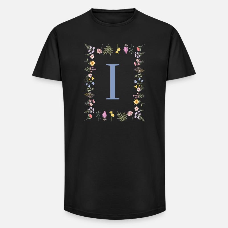 Florale Initial "I" Blumenmonogramm - Long Fit Männer T-Shirt - Schwarz