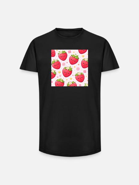 Kawaii Strawberry Polka Dot Pattern Pink - Long Fit Men's T-Shirt - black