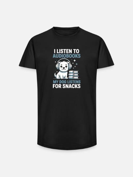 Dogs Audiobook Fans Reading Bookish Gift - Long Fit Men's T-Shirt - black