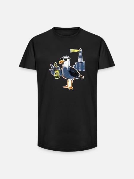 Coole Möwe Leuchtturm Bier - Long Fit Männer T-Shirt - Schwarz