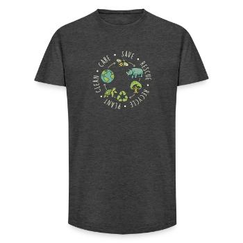 Save Rescue Recycle Plant Clean Care - Long Fit Men's T-Shirt - charcoal grey - Front - AI Model Male 185 light (185cm)