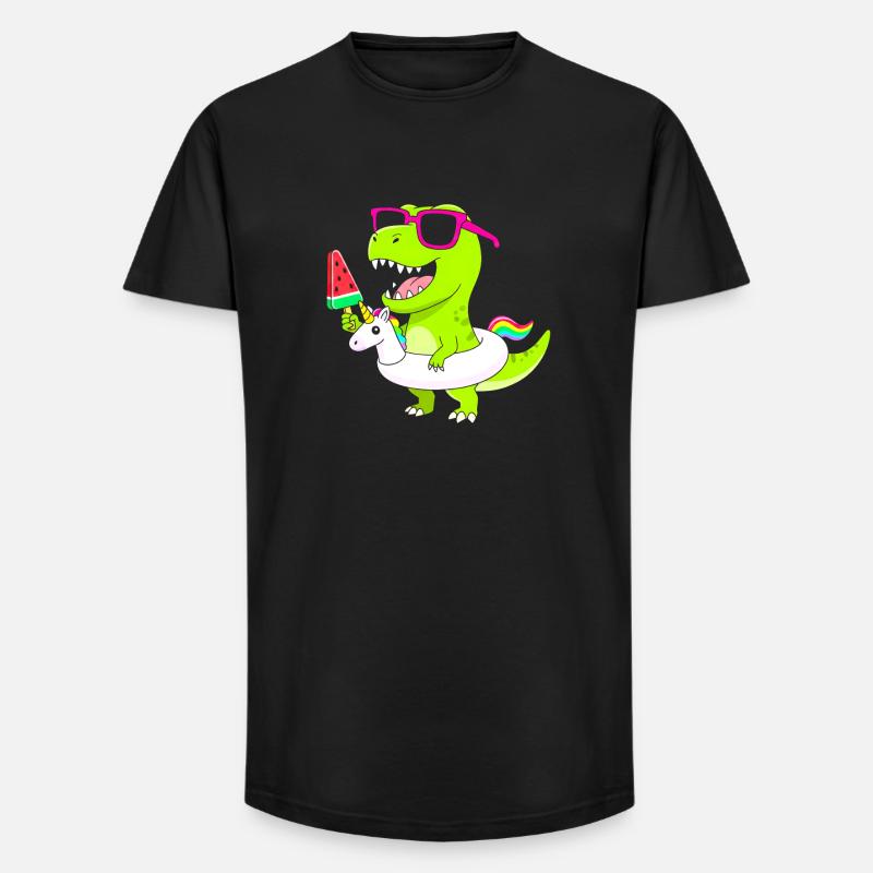 Neon-Dino mit Eis und Einhorn - Long Fit Männer T-Shirt - Schwarz