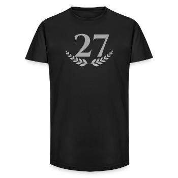 27 - Long Fit Männer T-Shirt - Schwarz - Vorne - AI Model Male 185 light (185cm)