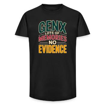 GenX Memories – No Evidence - Long Fit Men's T-Shirt - black - Front - AI Model Male 185 light (185cm)