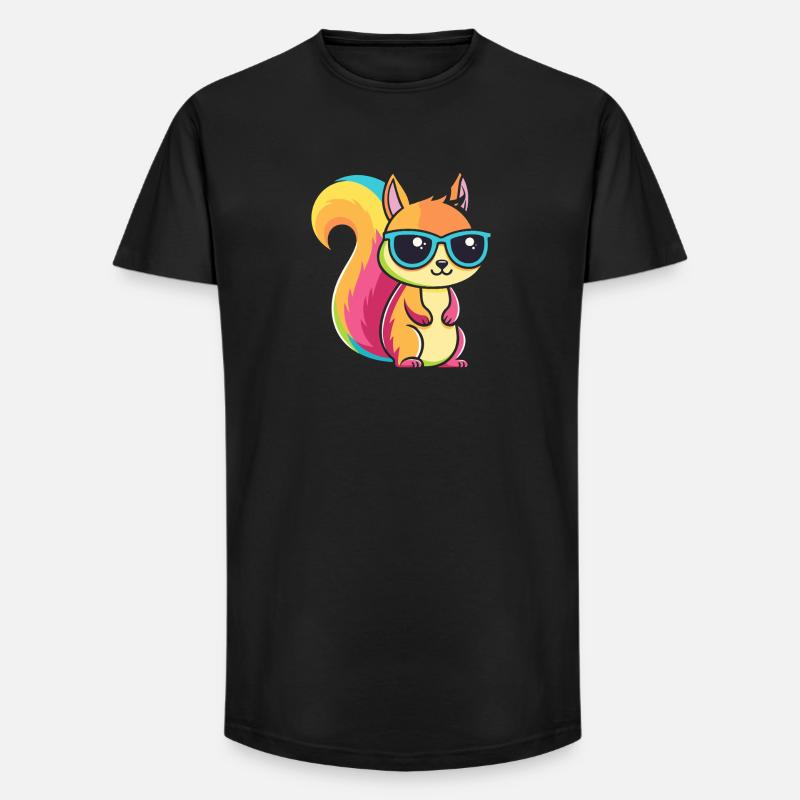 Regenbogen-Eichhörnchen mit Brille - Long Fit Männer T-Shirt - Schwarz