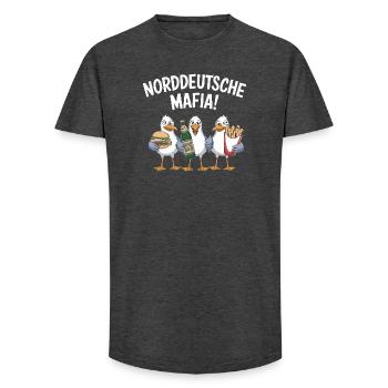 Mafia nord-allemande, mouettes, Burgers, frites, bière - T-shirt coupe longue homme - charbon - Devant - AI Model Male 185 light (185cm)