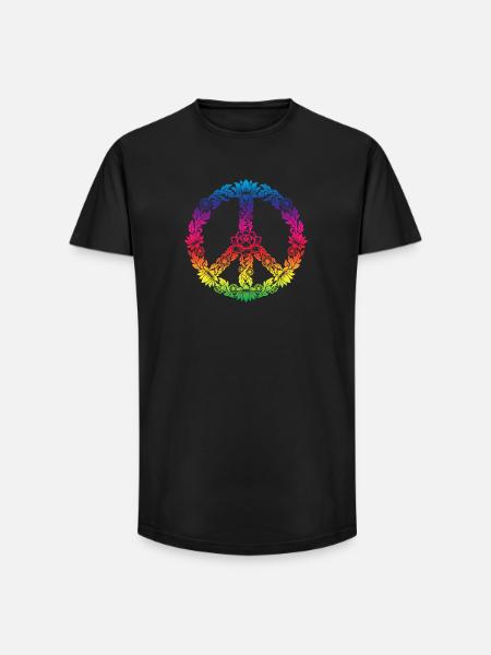 Peace Sign Floral Boho Style - Long Fit Men's T-Shirt - black