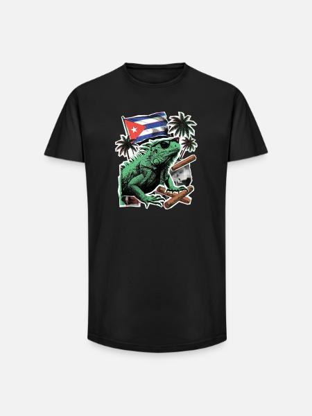Kuba Chamäleon Palmen - Long Fit Männer T-Shirt - Schwarz