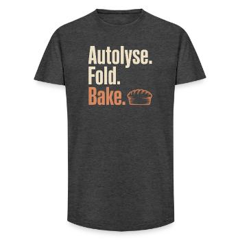 Autolyse Fold Bake Pie Typografie - Long Fit Männer T-Shirt - Anthrazit - Vorne - AI Model Male 185 light (185cm)