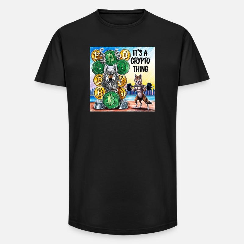 Crypto Wolf and Fox Power - Long Fit Men's T-Shirt - black