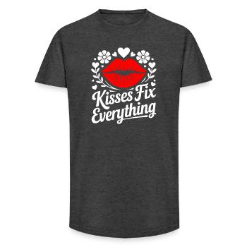Kisses heal everything - Long Fit Men's T-Shirt - charcoal grey - Front - AI Model Male 185 light (185cm)