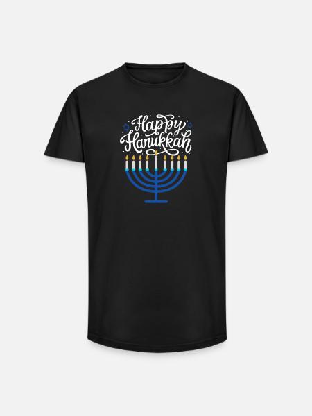Happy Hanukkah Menorah - Long Fit Men's T-Shirt - black