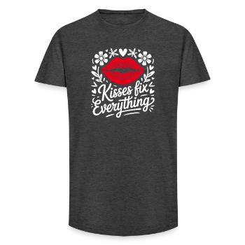 Les baisers résolvent tout – motifs de lèvres fleurs - T-shirt coupe longue homme - charbon - Devant - AI Model Male 185 light (185cm)