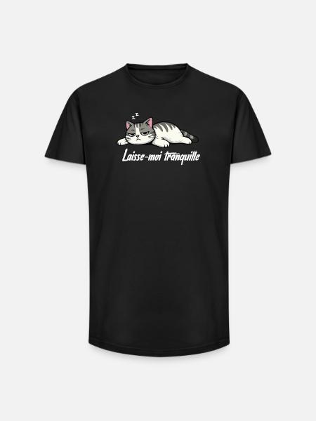 T-shirt Chat Laisse-moi tranquille drôle - T-shirt coupe longue homme - noir