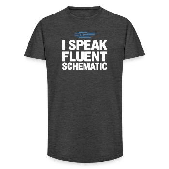 Je parle couramment la technologie des schémas circuités - T-shirt coupe longue homme - charbon - Devant - AI Model Male 185 light (185cm)