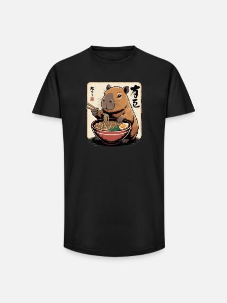 Capybara Ramen Art with Chopsticks - Long Fit Men's T-Shirt - black