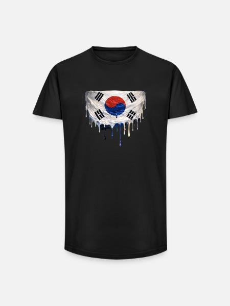 Dripping Korean flag - Long Fit Men's T-Shirt - black