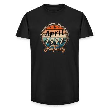 Jahrgang im April 1991 Geburtstagsgeschenk - Long Fit Männer T-Shirt - Schwarz - Vorne - AI Model Male 185 light (185cm)