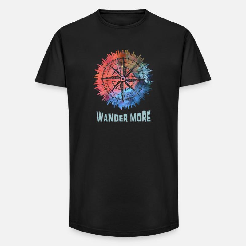 Wander More Compass Batik - Long Fit Männer T-Shirt - Schwarz