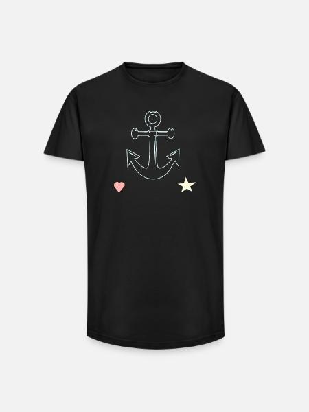 Ankerlinien Motiv Herz Stern - Long Fit Männer T-Shirt - Schwarz