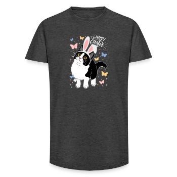 Easter Cat with Bunny Ears - Long Fit Men's T-Shirt - charcoal grey - Front - AI Model Male 185 light (185cm)