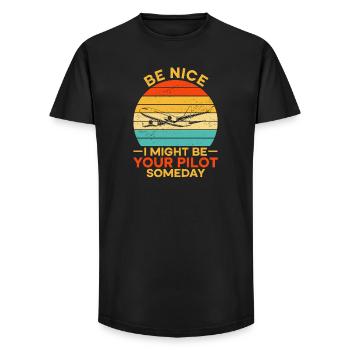 Flugzeug Flug Pilot Flugzeug Fluggesellschaft - Long Fit Männer T-Shirt - Schwarz - Vorne - AI Model Male 185 light (185cm)