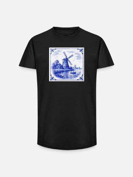 Delft Windmill by the Lake - Long Fit Men's T-Shirt - black