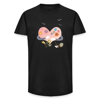 heart with flowers - Long Fit Men's T-Shirt - black - Front - AI Model Male 185 light (185cm)