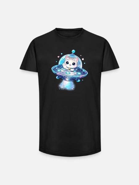 Kawaii Cats UFO Space Friend - Long Fit Men's T-Shirt - black