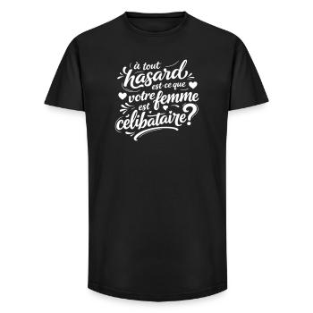 Humour Femme Célibataire - Slogan Drague - T-shirt coupe longue homme - noir - Devant - AI Model Male 185 light (185cm)