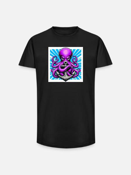 Octopus embraces an Anchor - Long Fit Men's T-Shirt - black