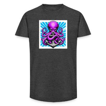 Un Poulpe embrasse une Ancre - T-shirt coupe longue homme - charbon - Devant - AI Model Male 185 light (185cm)