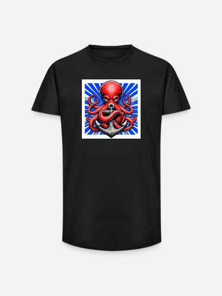 Octopus embraces an Anchor - Long Fit Men's T-Shirt - black