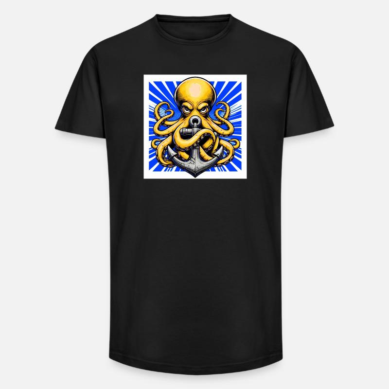 Oktopus umarmt einen Anker - Long Fit Männer T-Shirt - Schwarz