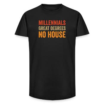 Millennials: Großartige Abschlüsse. Kein Haus. - Long Fit Männer T-Shirt - Schwarz - Vorne - AI Model Male 185 light (185cm)
