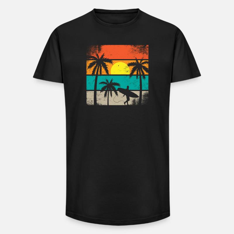 Sunset Surf Palm - Long Fit Männer T-Shirt - Schwarz